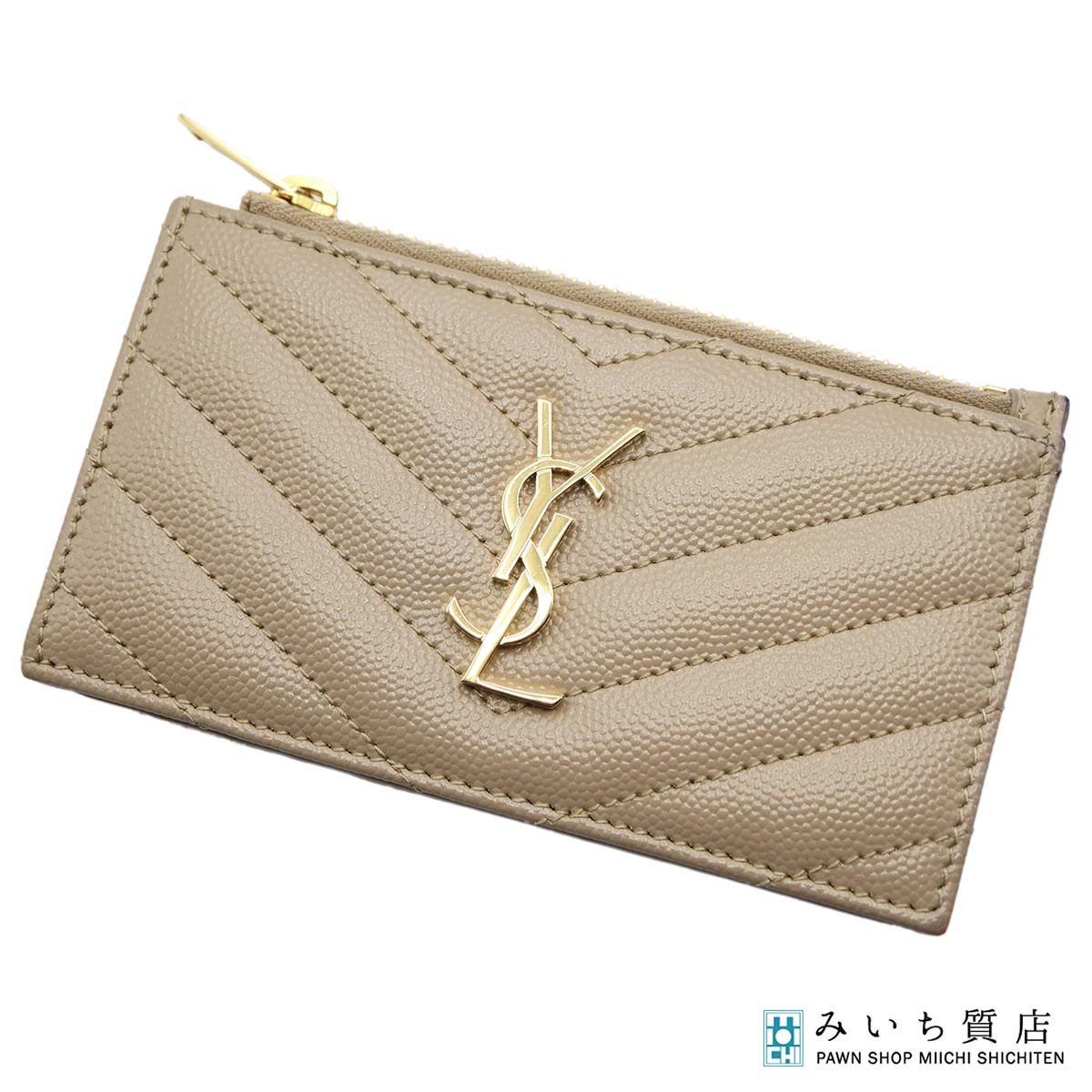 Yves Saint Laurent YSL イヴサンローラン フラグメントケース カードケース ロゴ ベージュ レディース H22140