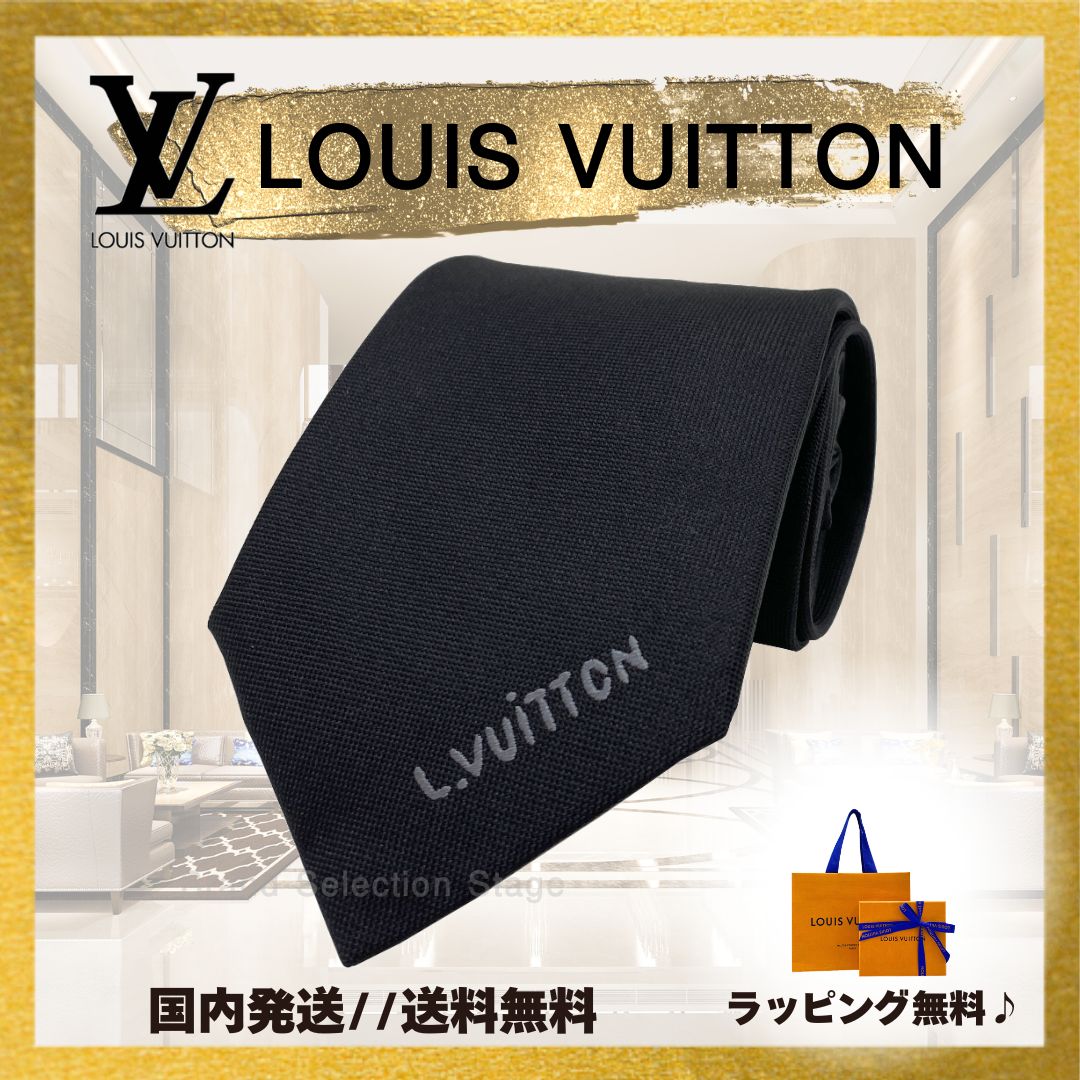【新品】ルイヴィトン LOUIS VUITTON ネクタイ・L.Vuitton 7CM BLACK / ブラック シルク 100% 黒 ロゴ モノグラム 男性 メンズ ギフト プレゼント M97838