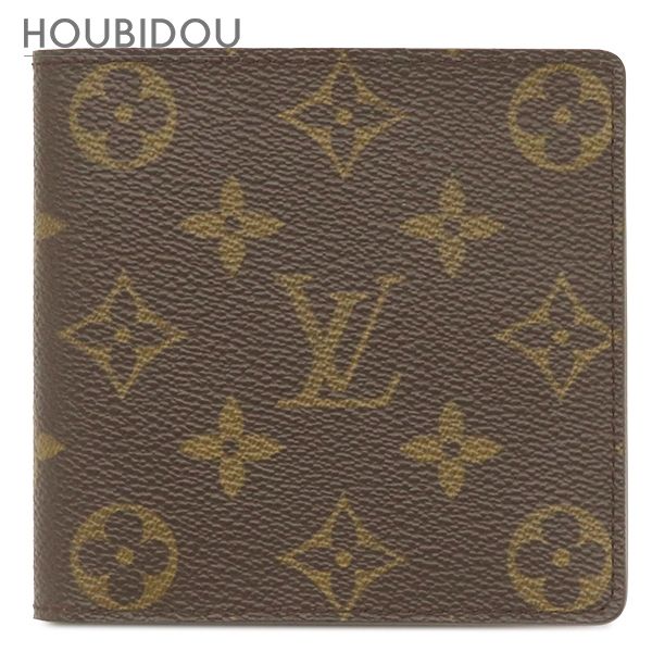 ルイヴィトン LOUIS VUITTON 二つ折り財布 ポルトフォイユ マルコ モノグラムキャンバス モノグラム ゴールド金具 茶 コンパクトウォレット M61675 CT0052【中古】