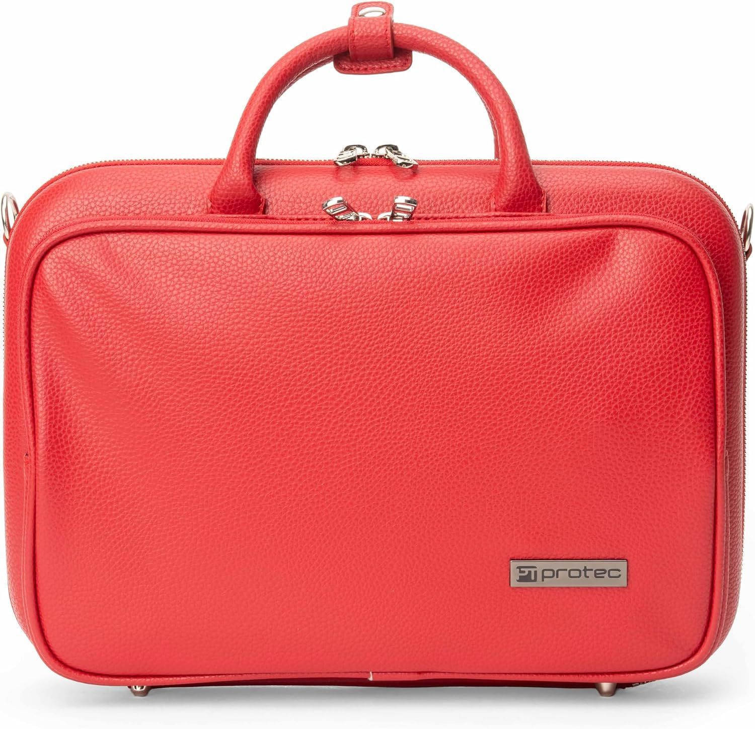 Protec Rumi Bb クラリネット レザーレット PRO PAC ケース、大きな外部ポケットとショルダーストラップ付き、レッド、モデル RU307RX