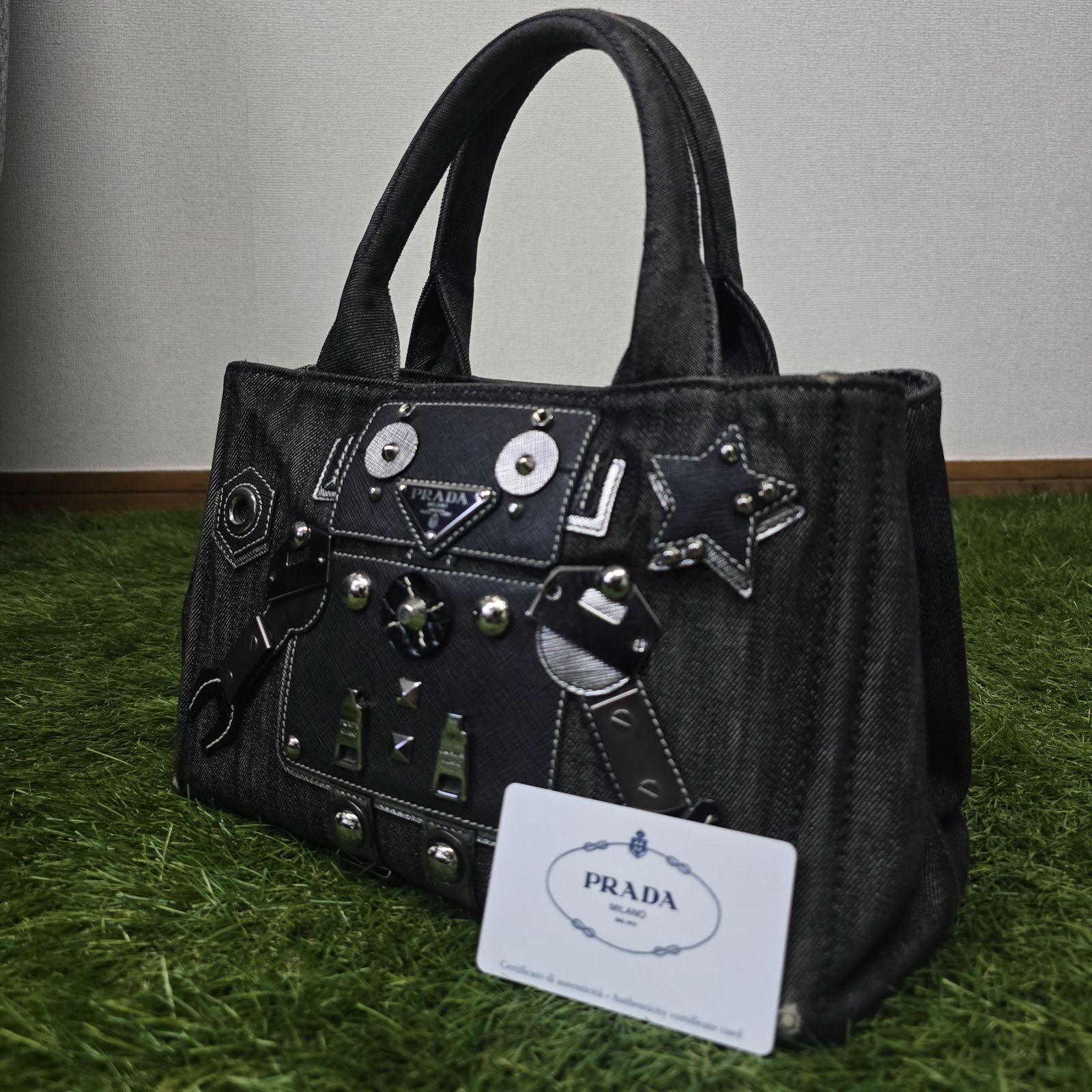 PRADA カナパ　ロボット　ダークデニム ハンドバッグ