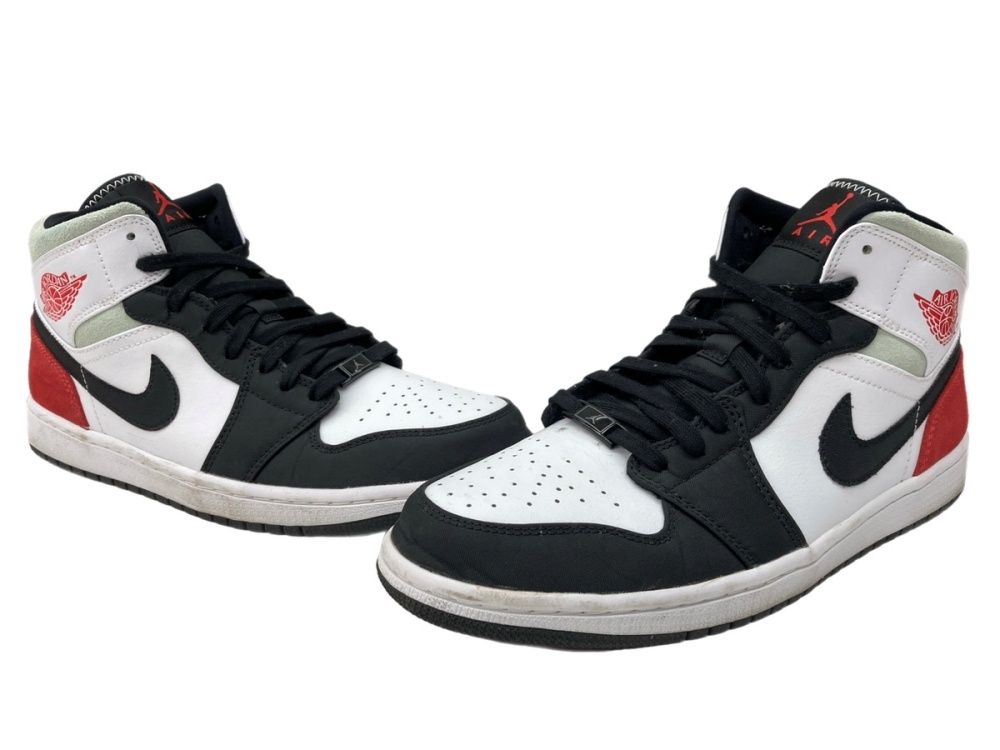 ナイキ NIKE 20年製 AIR JORDAN 1 MID SE エア ジョーダン ミッド AJ1 スエード バスケ シューズ 白 赤 黒 852542-100 メンズ靴 スニーカー ホワイト 28cm 104S-1411