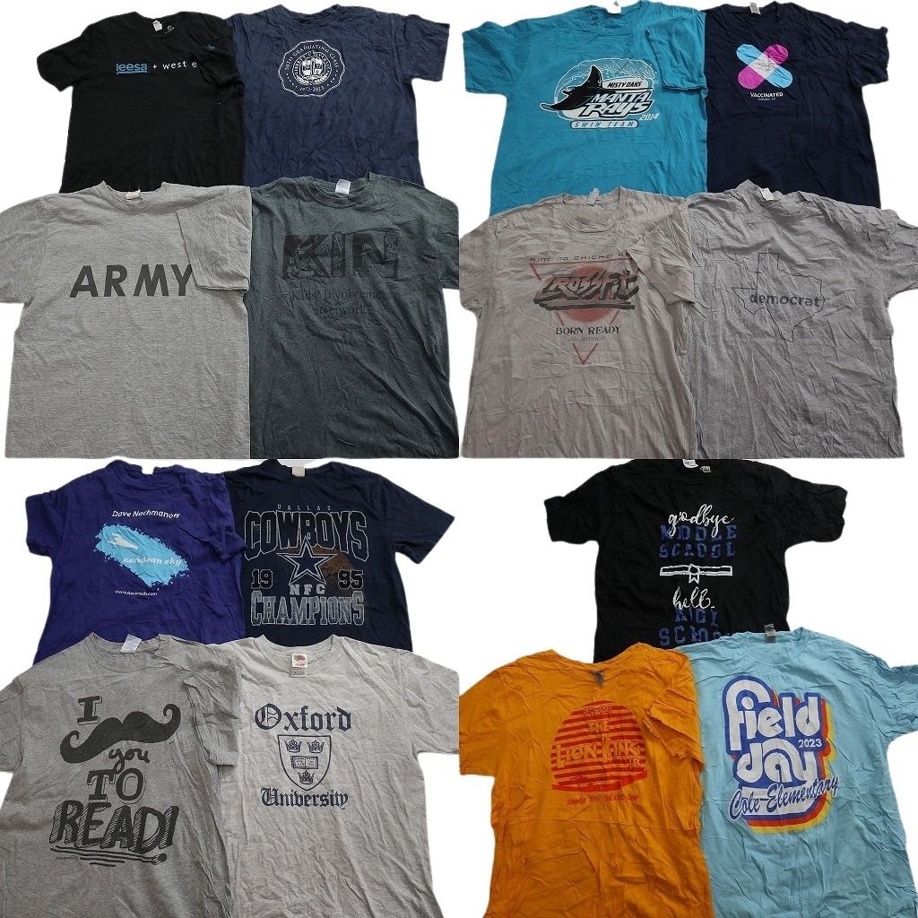 古着卸 まとめ売り プリント Tシャツ 15枚セット ( メンズ M ) ミリタリー ARMY カレッジ風ロゴ 大判プリント ブラック 中古 古着 NG2063