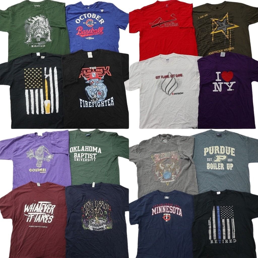 古着卸 まとめ売り プリント Tシャツ 16枚セット ( メンズ XL ) アイラブニューヨーク ミリタリー プロチーム MLB 中古 古着 NG2145