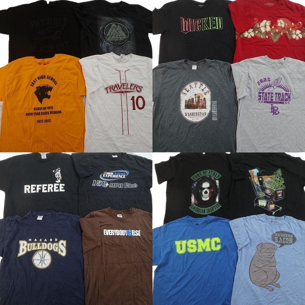 古着卸 まとめ売り プリント Tシャツ 16枚セット ( メンズ XL ) カレッジ風ロゴ ミリタリー USMC スカル 映画 ウィキッド 古着 NG2232