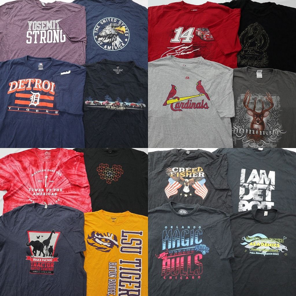 古着卸 まとめ売り プリント Tシャツ 16枚セット ( メンズ 2XL ) レーシング アニマル イーグル 星条旗 プロチーム MLB 中古 古着 NG2254