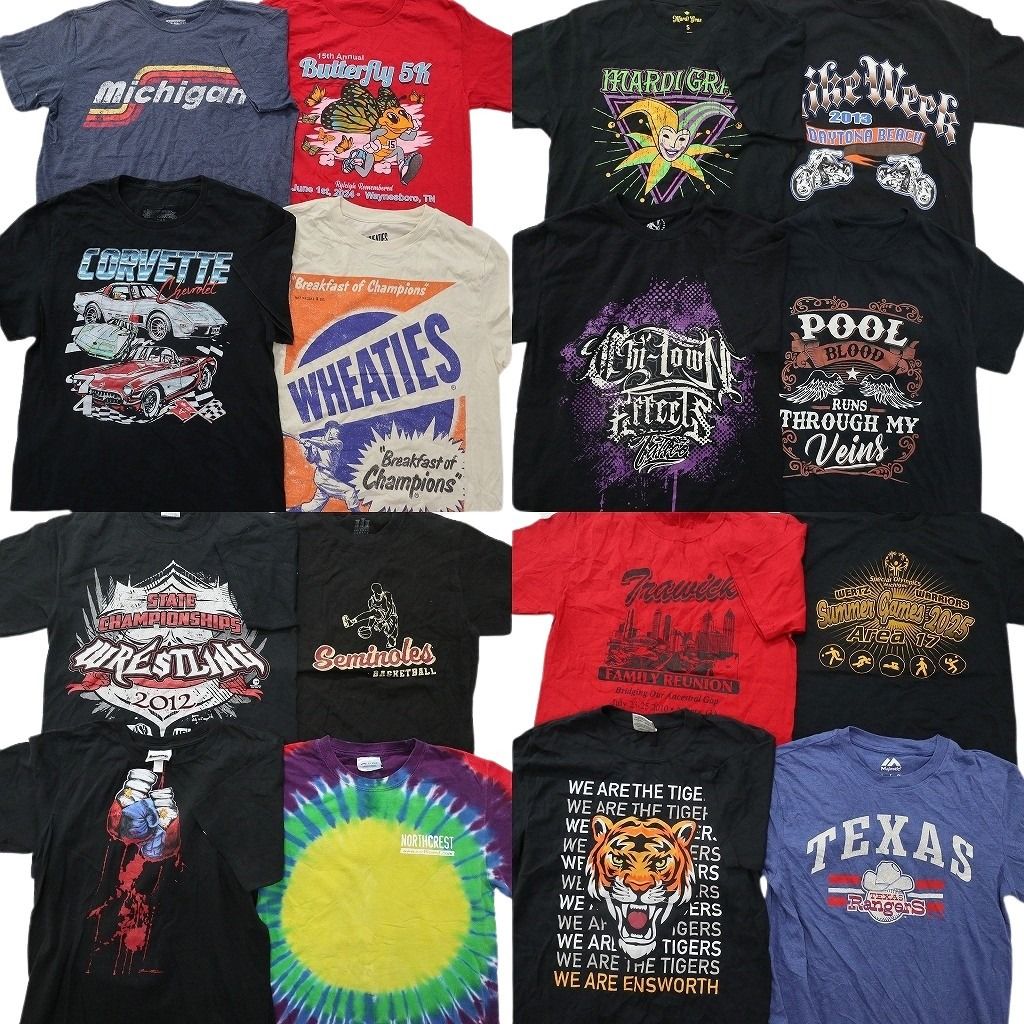 古着卸 まとめ売り プリント Tシャツ 16枚セット ( メンズ S ) アニマルモチーフ タイガー レーシング カレッジ風ロゴ 中古 古着 NG2257