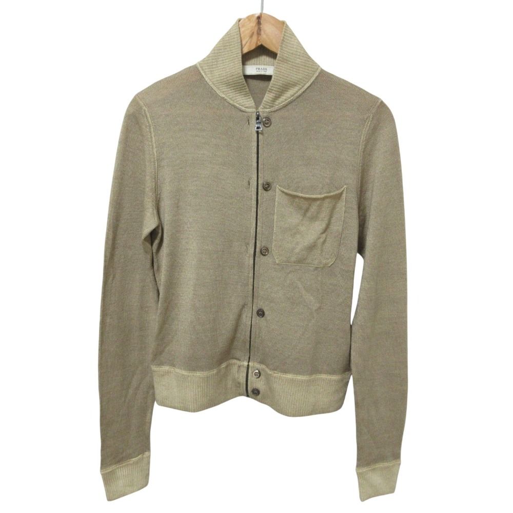 良品 PRADA プラダ ニット ジップアップ ブルゾン ジャケット サイズ38 ベージュ レディース 古着 中古 USED