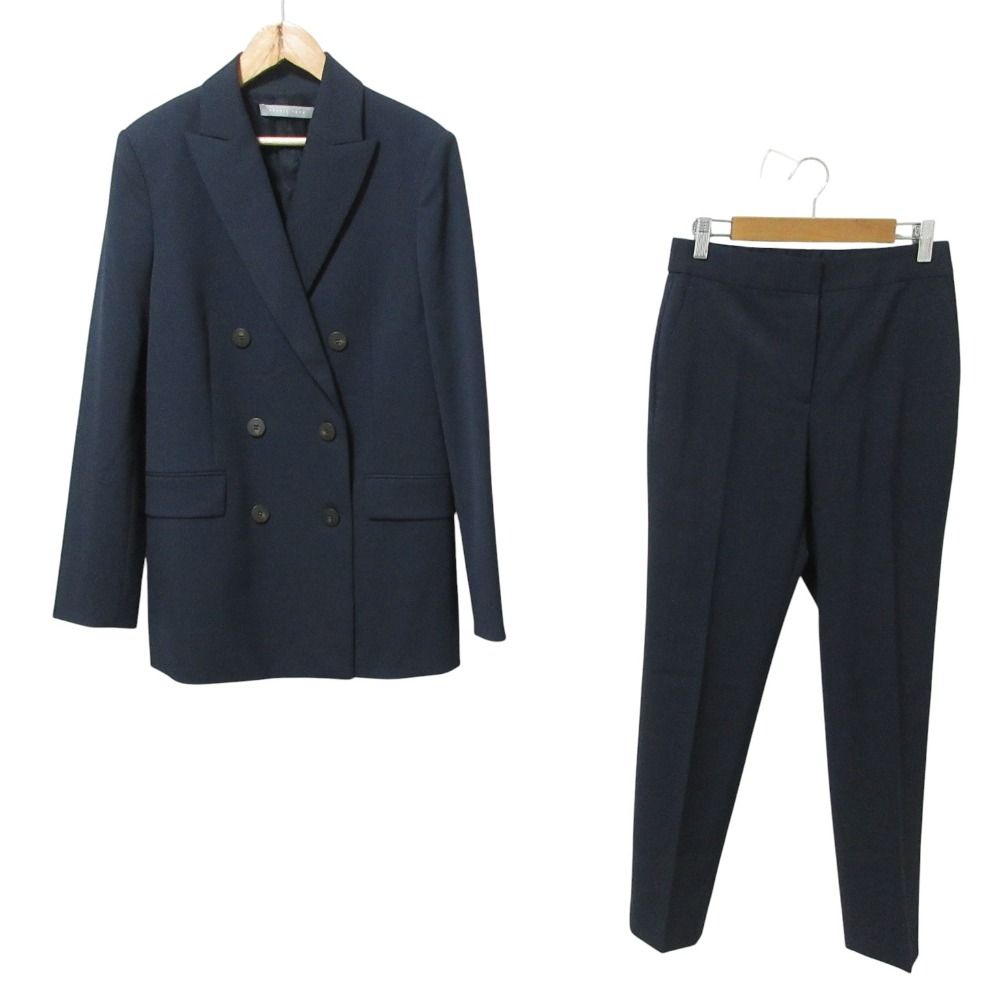 美品 23AW Theory luxe セオリーリュクス EDEN ダブルテーラードジャケット スラックス スーツ セットアップ サイズ38 ネイビー レディース 古着 中古 USED