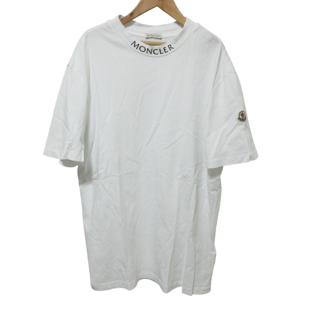 美品 MONCLER モンクレール 襟ロゴ 半袖 Tシャツ カットソー G20918C00025 サイズL ホワイト メンズ 古着 中古 USED