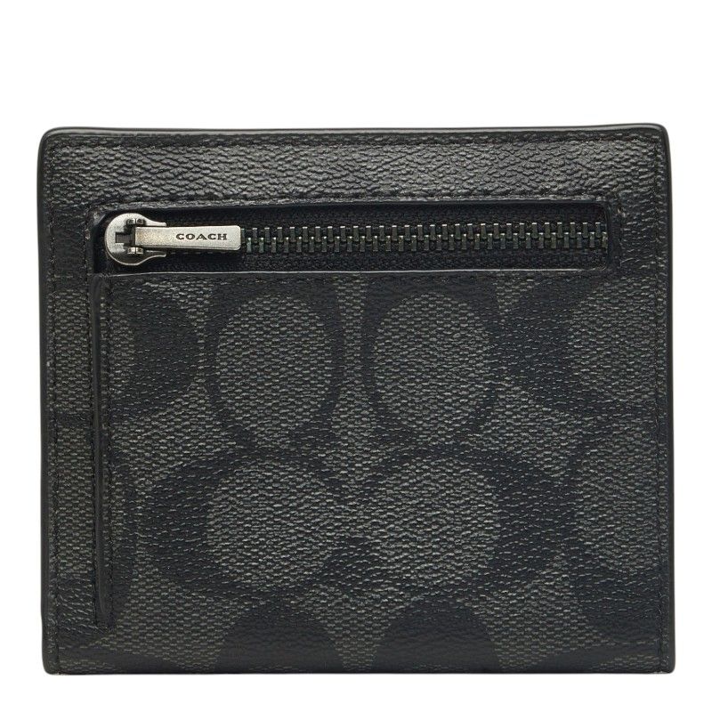 コーチ シグネチャー 二つ折り財布 CA021 グレー ブラック PVC レザー レディース COACH【247-86041】