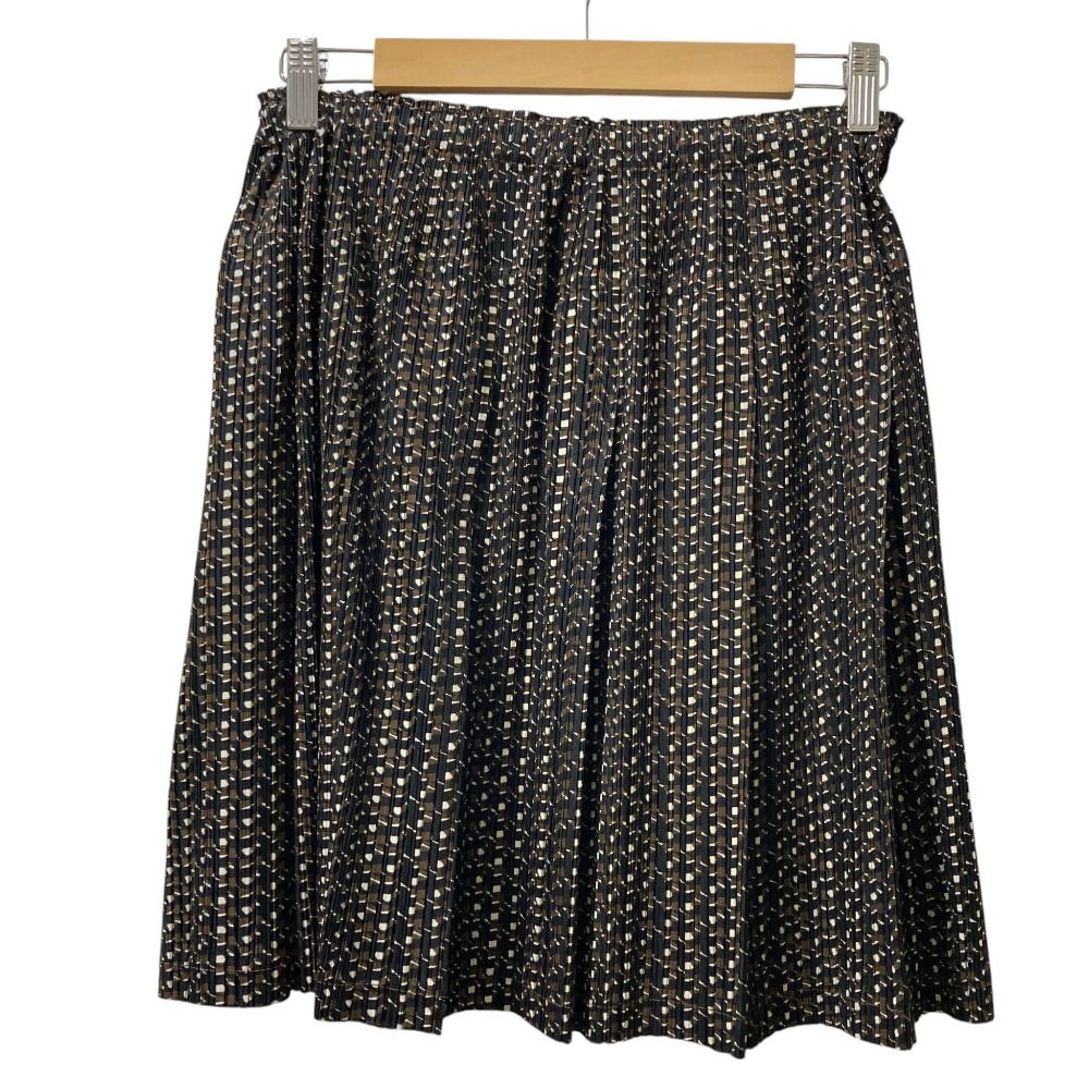 未使用 PLEATS PLEASE ISSEY MIYAKE プリーツプリーズ イッセイミヤケ 総柄 イージースカート PP11JG416 サイズ3 ブラウン ブラック レディース 古着 中古 USED