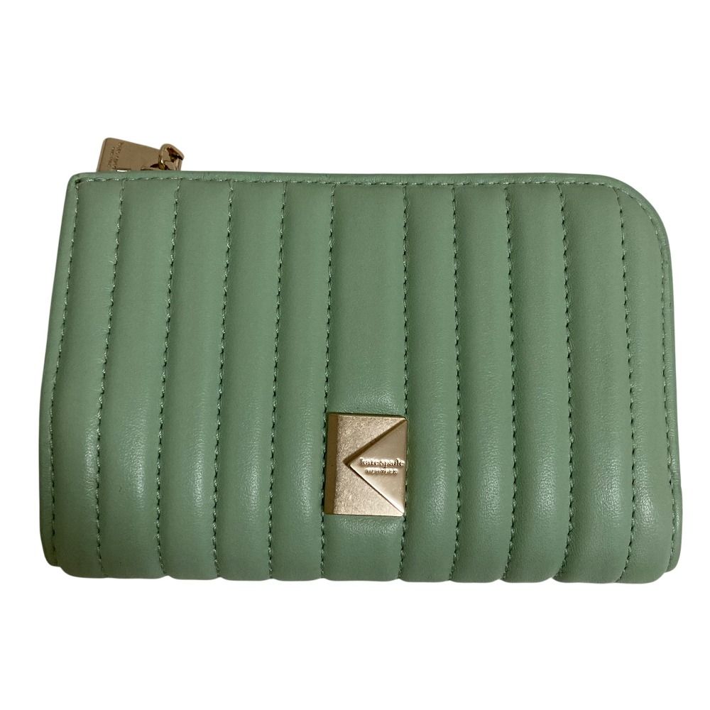 未使用 kate spade ケイトスペード レザー デコ キルテッド コンパクトウォレット 二つ折り 財布 グリーン レディース 古着 中古 USED