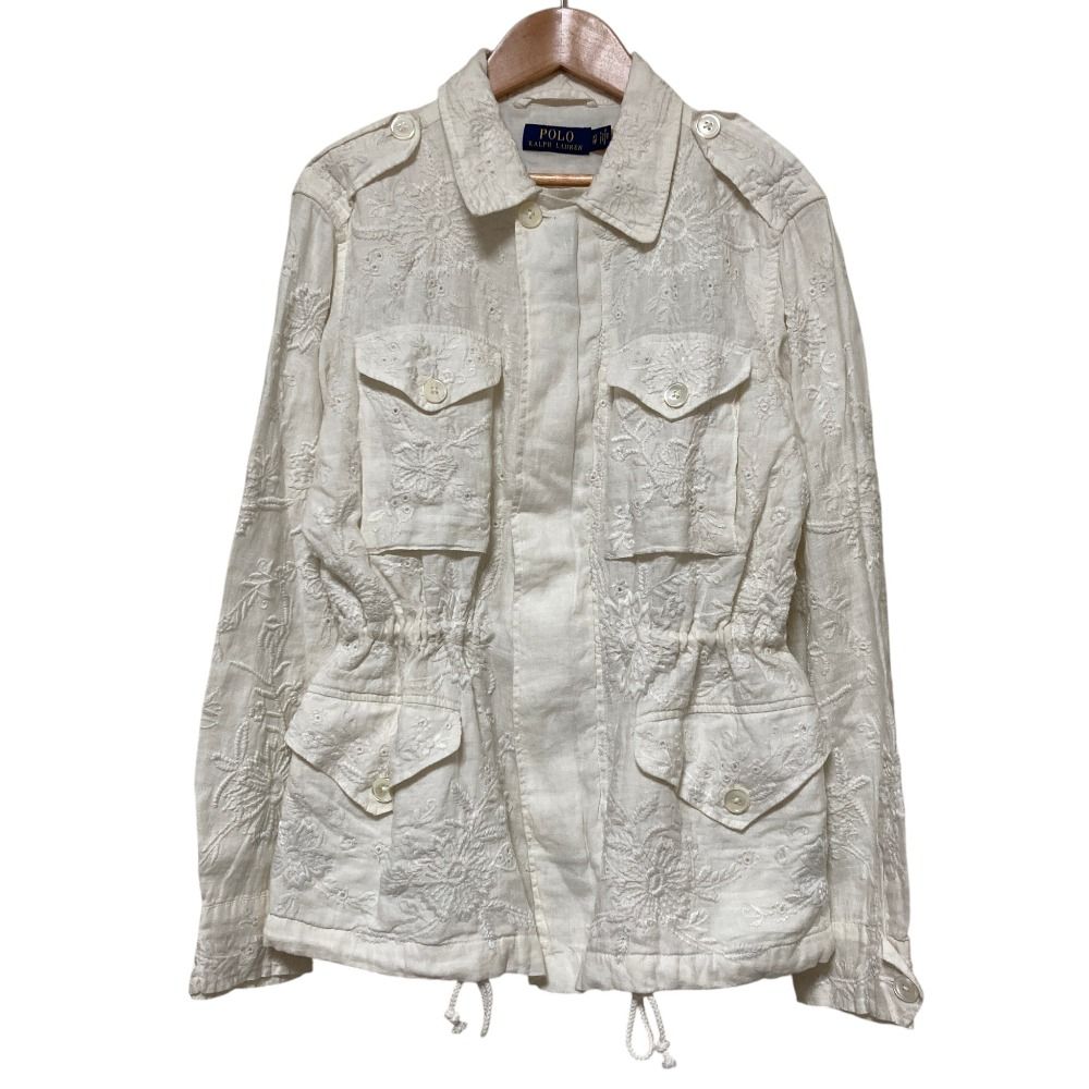 良品 POLO RALPH LAUREN ポロラルフローレン フラワーエンブロイダリー ミリタリージャケット M65 XS ホワイト レディース 古着 中古 USED 7,055円