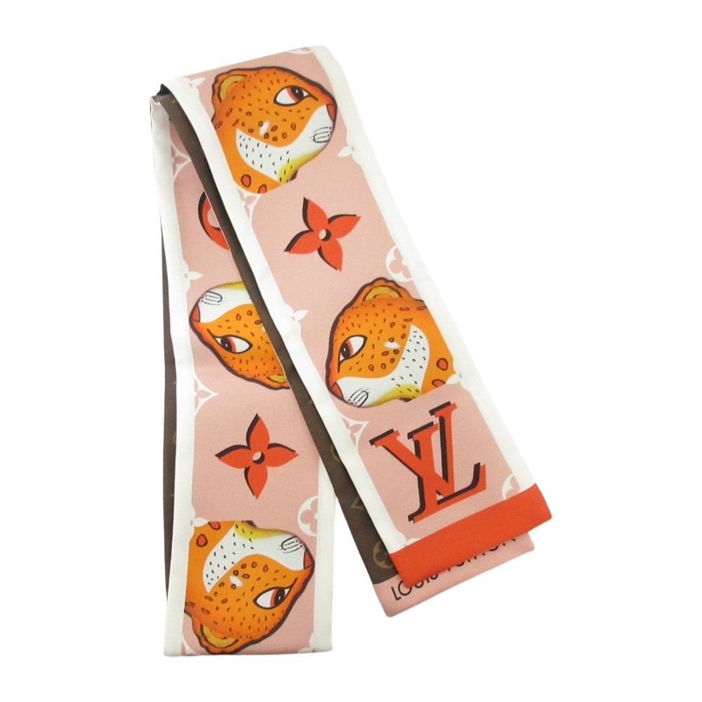 良品 24SS LOUIS VUITTON ルイヴィトン バンドー アニモグラム レオパード スカーフ M90759 ピンク×ブラウン レディース 古着 中古 USED