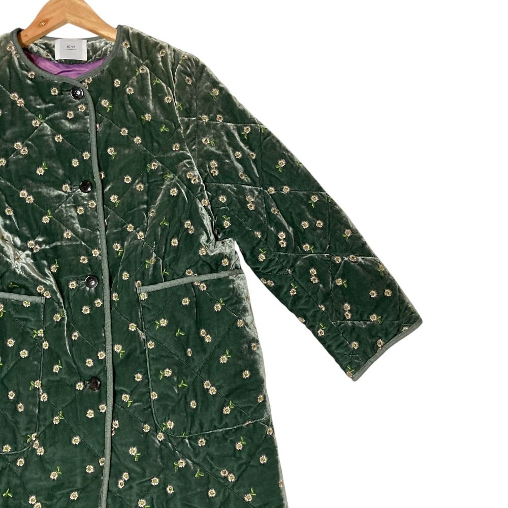 美品 IENA LA BOUCLE イエナ ラ ブークル ベロア刺繍キルティングコート 22020914132030 カーキ レディース 古着 中古 USED