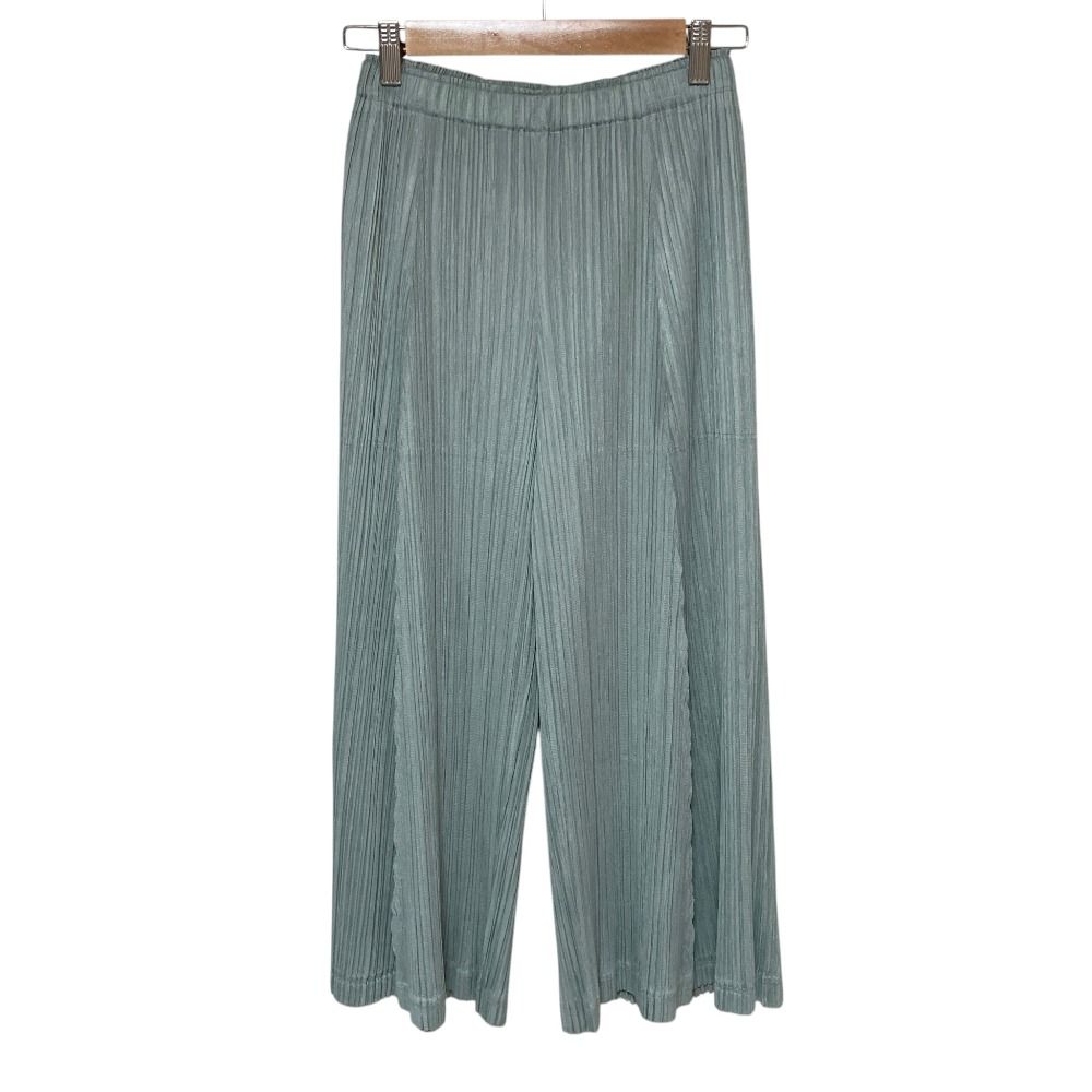 美品 PLEATS PLEASE ISSEY MIYAKE プリーツプリーズ イッセイミヤケ ワイドイージーパンツ PP13-JF423 サイズ2 ライトグリーン レディース 古着 中古 USED