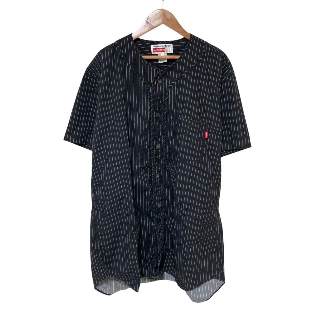 美品 COMME des GARCONS SHIRT コムデギャルソンシャツ シュプリーム コラボ ベースボールシャツ S4SS15 サイズL ブラック メンズ 古着 中古 USED