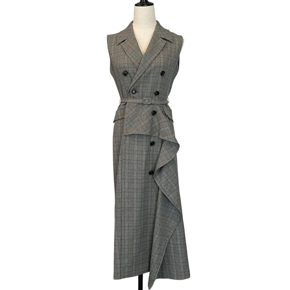 美品 25AW FRAY I.D フレイアイディー ダブルブレストアシメデザインワンピース FWFO255073 サイズ0 グレー レディース 古着 中古 USED