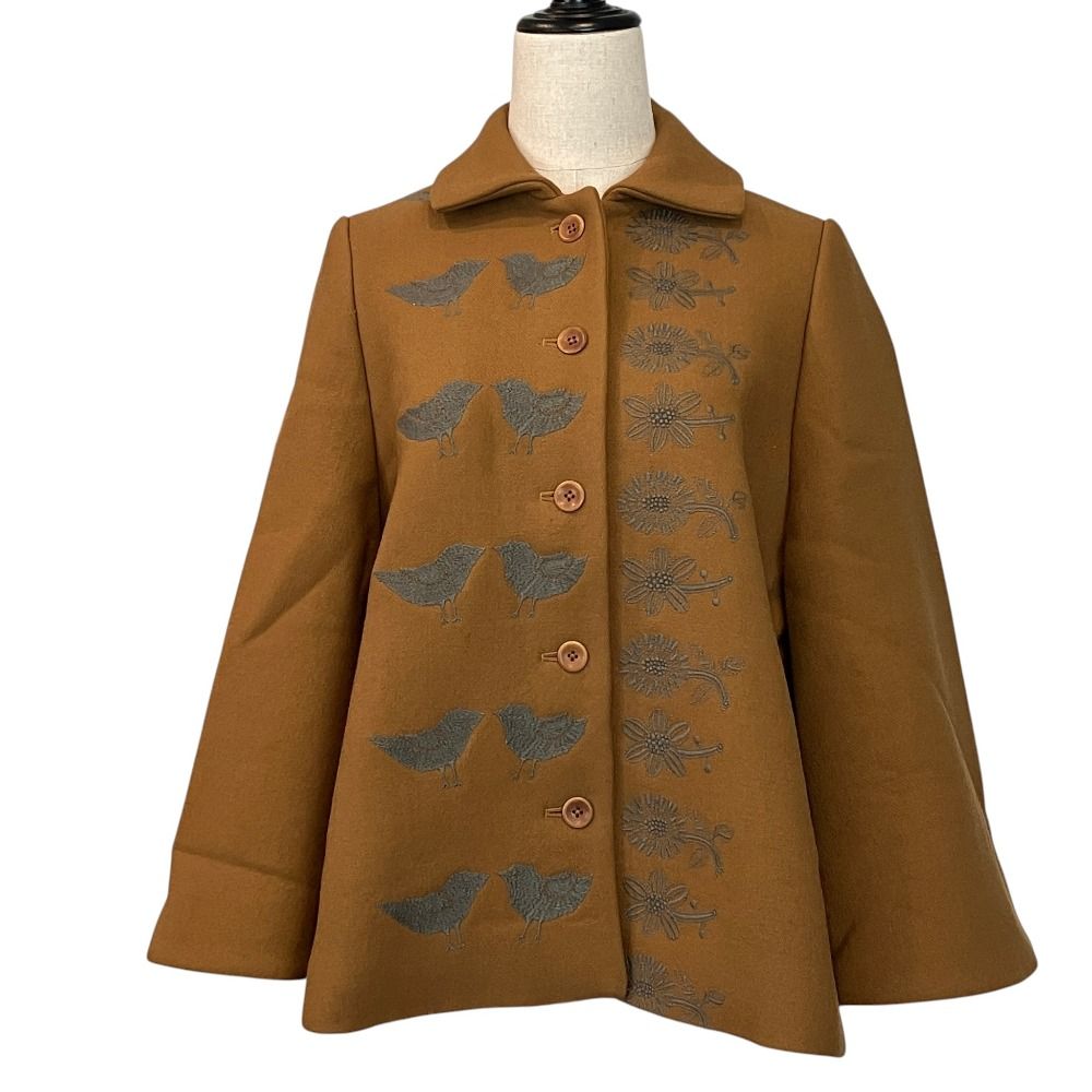 美品 mina perhonen ミナペルホネン Anmikunpe 10th anniversary 別注 tori to hana シングルジャケット wa6612 サイズ36 ブラウン レディース 古着 中古 USED
