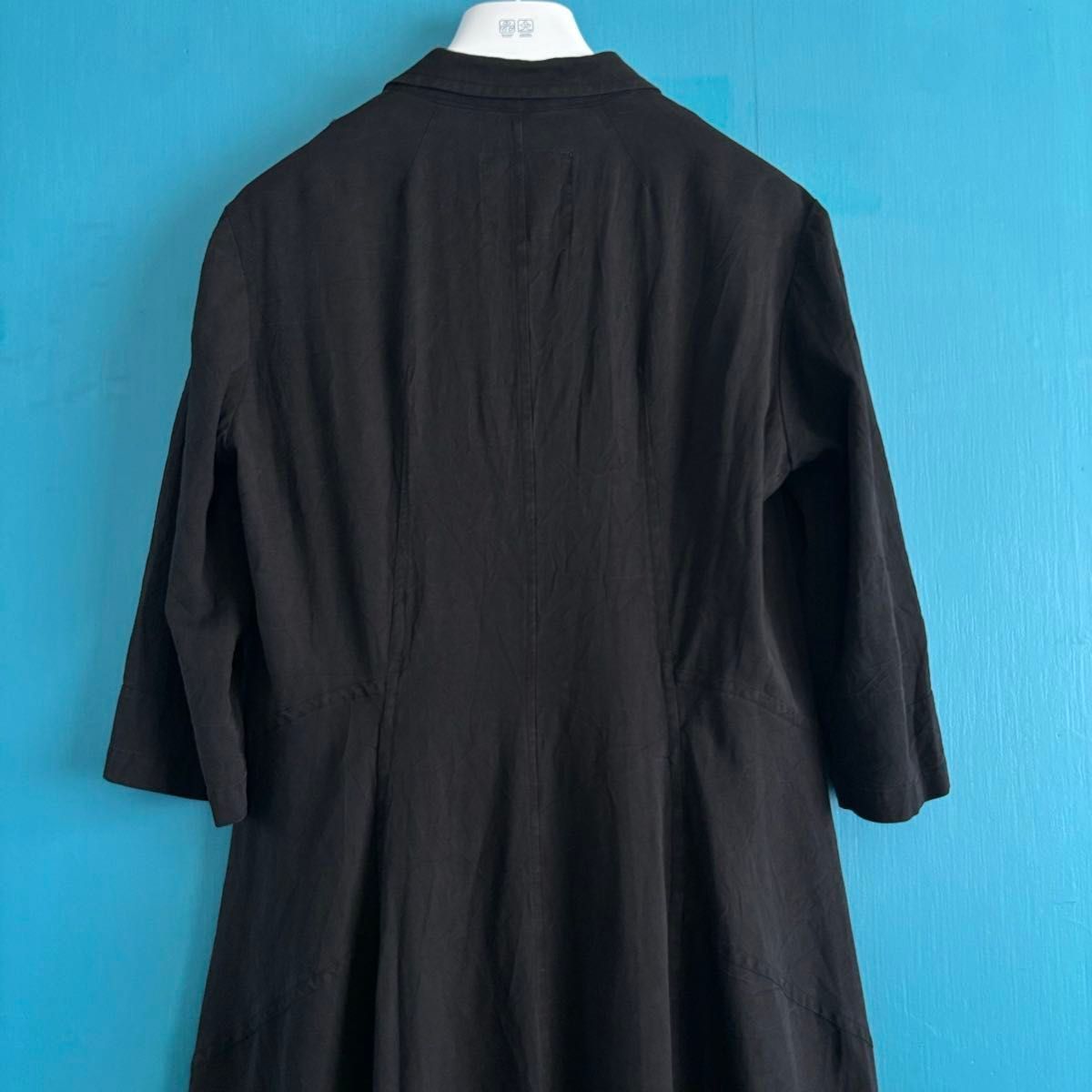 Y’s ワイズ ヨウジヤマモト ブラック ロングTシャツワンピース 1576 ワイズ Y's ヨウジヤマモト 皺加工 綿 前開き ロングシャツ