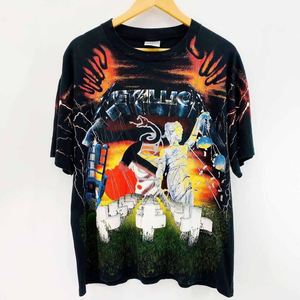 90s USA製 METALLICA 1991 OVP BROCKUM XL メタリカ ALL OVER PRINTED VINTAGE ヴィンテージ バンド Tシャツ バンT ブラック メンズ _201