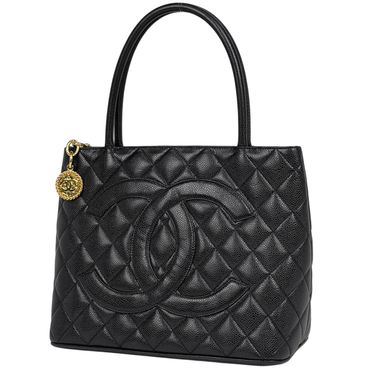 シャネル CHANEL 復刻トート ハンドバッグ ハンドバッグ ココマーク キャビアスキン ブラック A01804 レディース 【中古】