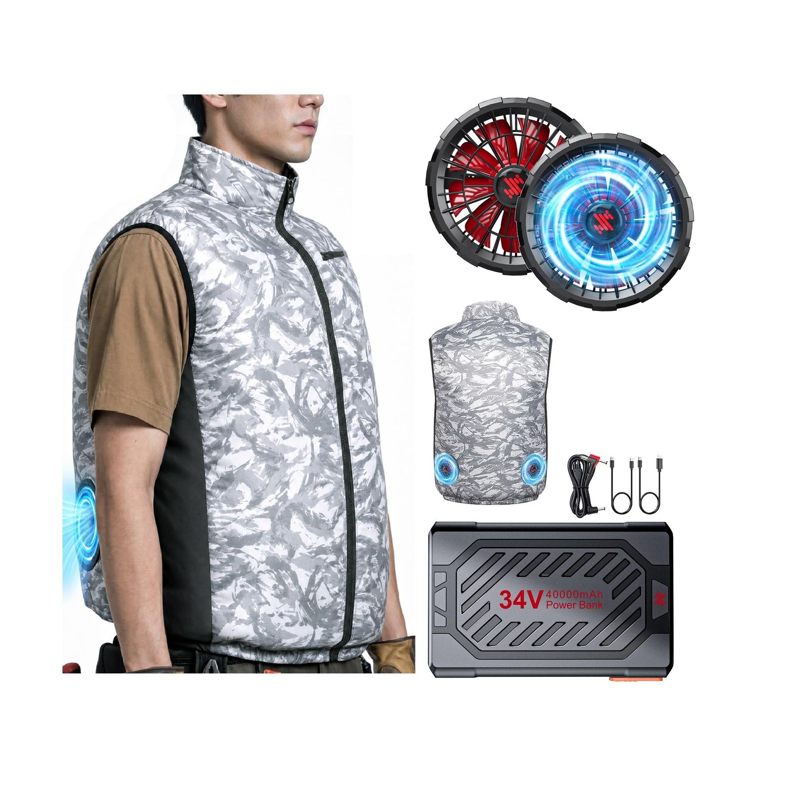 [Nowala] ファン付きベスト 【34V爆風ファン＆40000mAhバッテリー】 空調作業服 ベスト -18℃超涼しい 熱中症対策 2026 LL