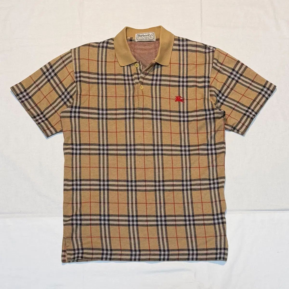 90s BURBERRY バーバリー ノヴァチェック 麻 ロゴ カラーTシャツ