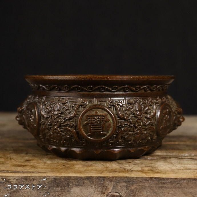 銅器 蘇工 獅耳聚宝盆 香炉 聚財預金壺 工芸品 美術品 置物