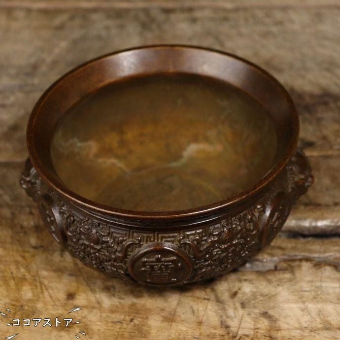 銅器 蘇工 獅耳聚宝盆 香炉 聚財預金壺 工芸品 美術品 置物