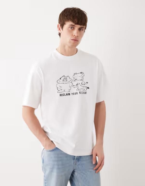 ウィークデイ メンズ トップス Tシャツ リラックスフィット プリント グラフィック Weekday relaxed fit printed graphic tshirt White ホワイト
