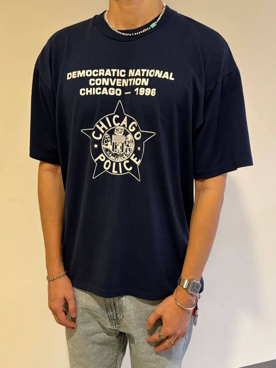 90s USA シカゴ POLICE(ポリス) DNC 半袖Tシャツ