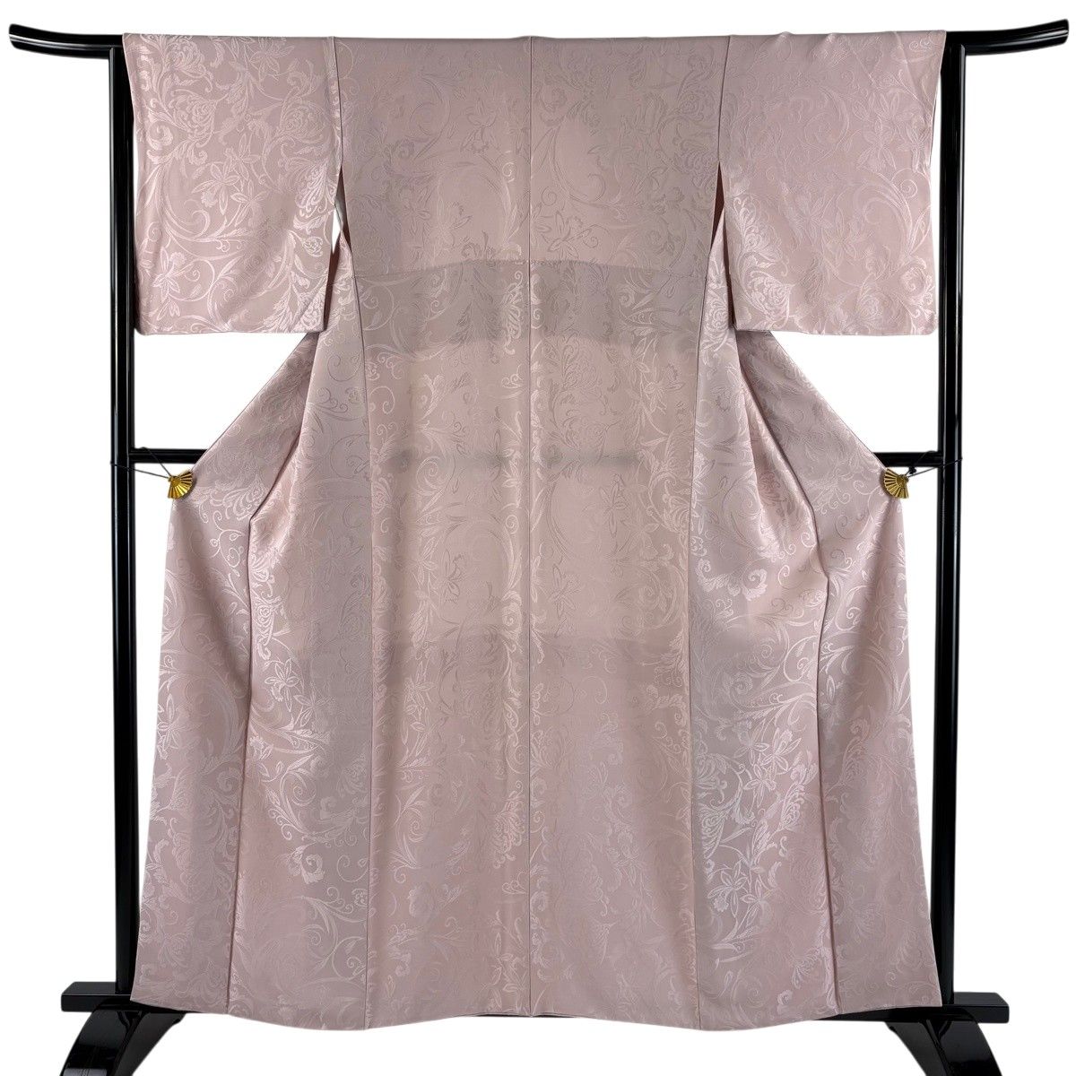 【美品】 色無地 身丈157cm 裄丈64cm M 袷 地紋 ピンク 正絹 秀品 【中古】