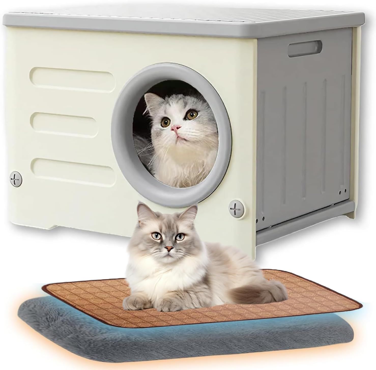 Laiqianle 外猫ハウス 屋外ペットハウス 犬小屋 小型犬猫用 防水防風換気 四季通用毛布付組立簡単野良猫避難所グリーン