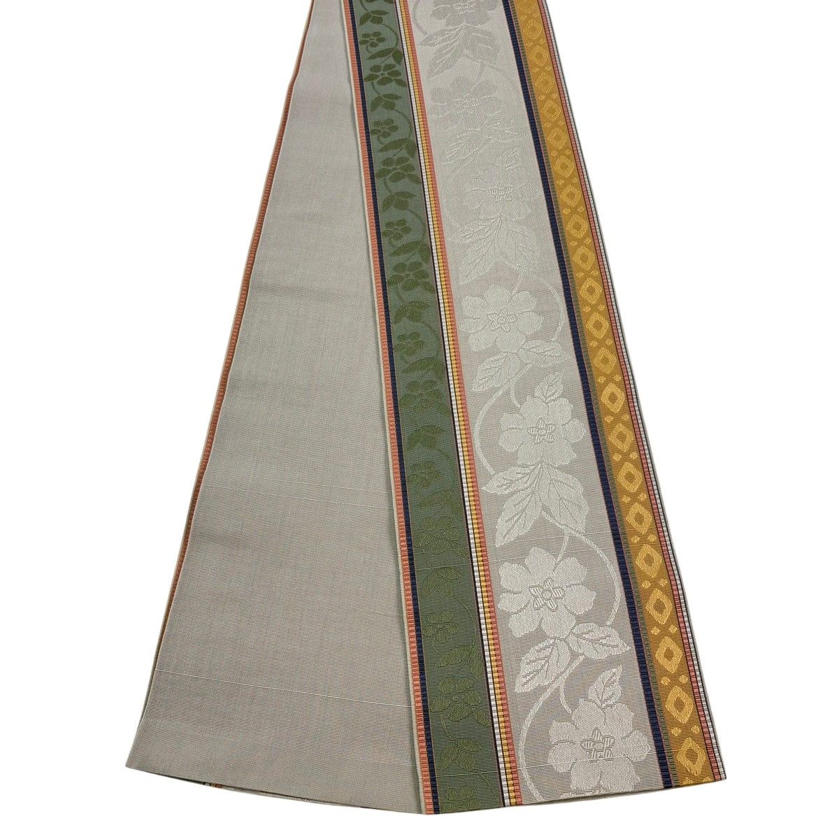 【美品】半幅帯 秀品 草花 縞 灰色 正絹 【中古】 10,212円