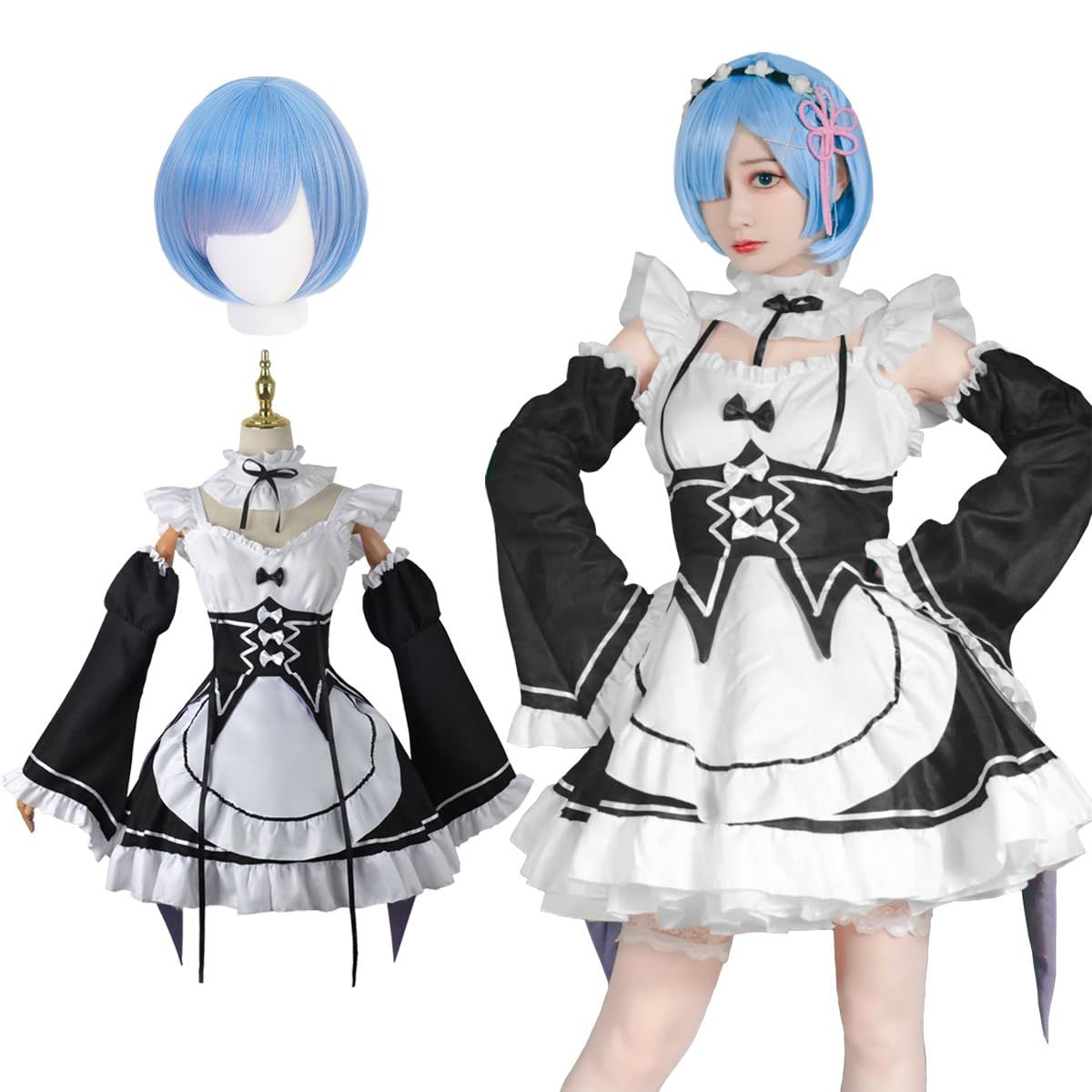 NIUKACOS] レム ラム コスプレ ウィッグ付き Re:0から始まる異世界
