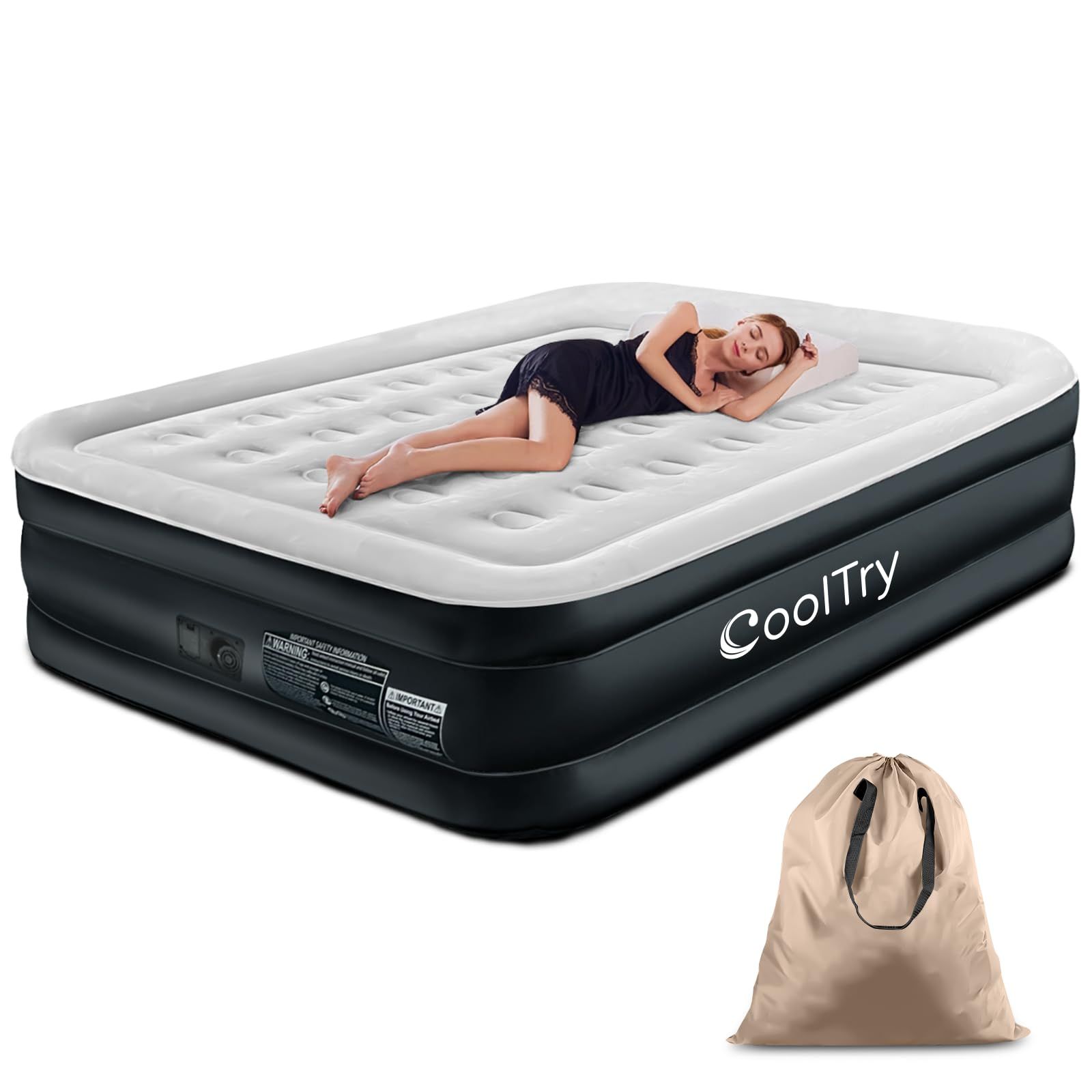 ☆新品☆CoolTry エアーベッド ダブルサイズ 空気ベッド 電動ポンプ内蔵 フロック表面加工 長さ203×幅152×厚さ46cm 耐荷重300kg 耐久 極厚 軽量 防水防潮 折り畳み 収納バッグ付き キャンプ、旅行、家庭、防災、来客用 2e29017d