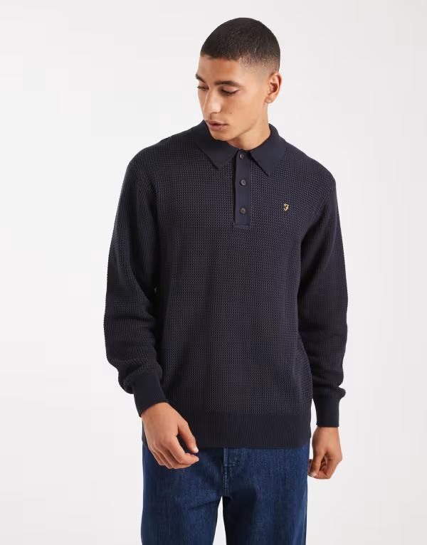 ファーラー メンズ トップス ポロシャツ ニット Farah gateacre knit long sleeve polo shirt 412 true navy ネイビー