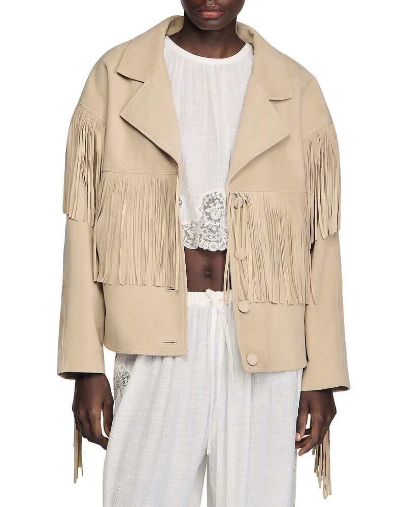 サンドロ レディース アウター ジャケット・ブルゾン スエード フリンジ Sandro Jackie Fringe Suede Jacket Beige ベージュ 96,140円