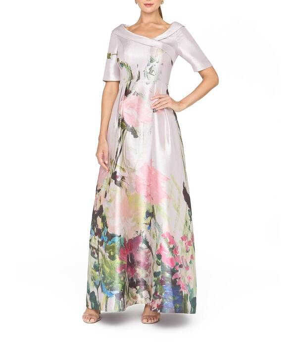 ケイ アンジャー レディース トップス ワンピース フラワー柄 トール フラワー Kay Unger Coco Metallic Mikado Elbow Sleeve Floral Gown Lil