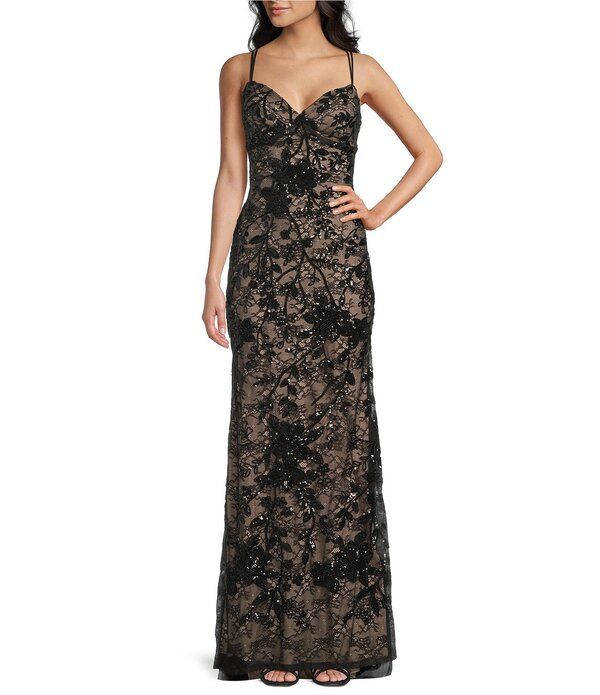 ビーダーリン レディース トップス ワンピース Vネック スパンコール レース B Darlin Sequined Lace VNeck Lace Up Back Dress BlackRoseNud