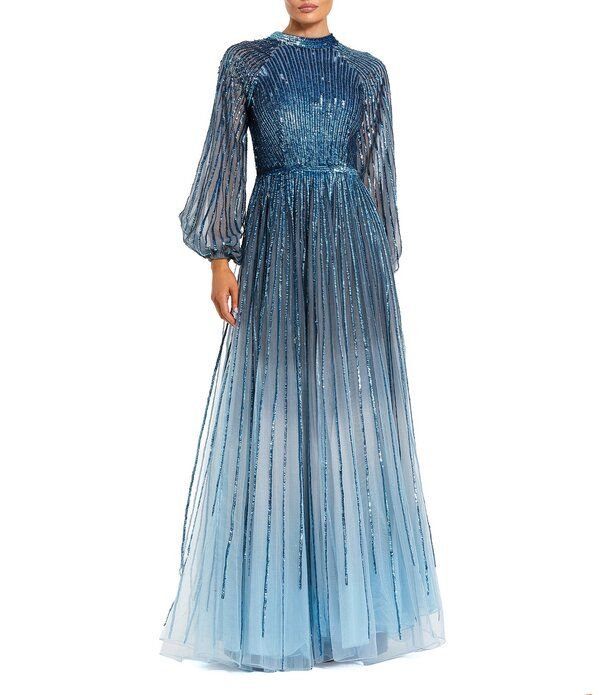 マックダガル レディース トップス ワンピース モックネック A ライン メッシュ スパンコール Mac Duggal Sequin Mesh Mock Neck Long Sleeve Ombre