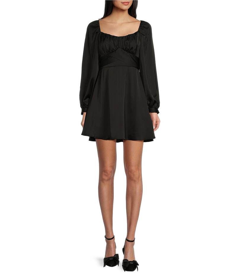 ビーダーリン レディース トップス ワンピース ミニワンピース ミニ サテン B Darlin Satin Long Sleeve Tie Waist Mini Dress Black ブラック 17,381円