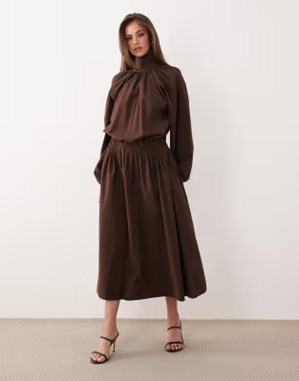 エイソス レディース トップス ワンピース フルジップ マキシ ASOS DESIGN zip through poplin volume pleat maxi dress in chocolate 22,260円