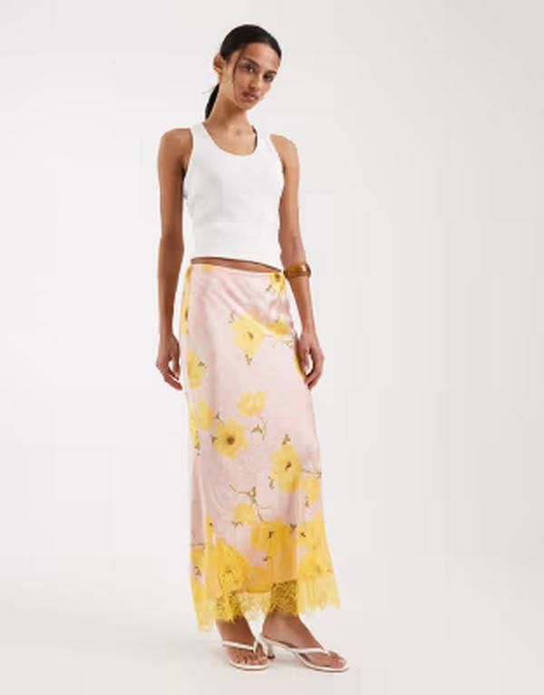 ネバーフリードレスド レディース ボトムスカート レーストリム ドット プリント サテン レース マキシ Never Fully Dressed Maeva satin maxi skirt with 31,070円