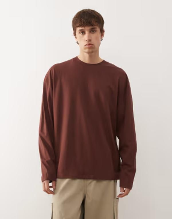 コルージョン メンズ トップス Tシャツ COLLUSION long sleeve tshirt BROWN ブラウン
