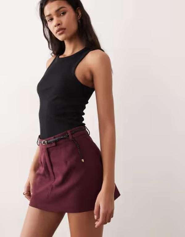 ミスセルフフリッジ レディース ボトムスカート Misselfridge tailored micro skort with belt in fig
