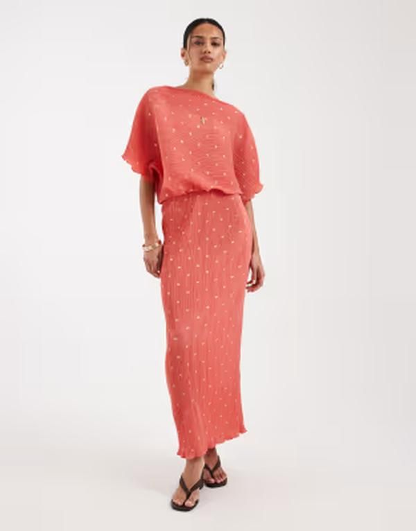 ネバーフリードレスド レディース トップス ワンピース ドットール Never Fully Dressed Tilly off the shoulder pliss midaxi dress in c
