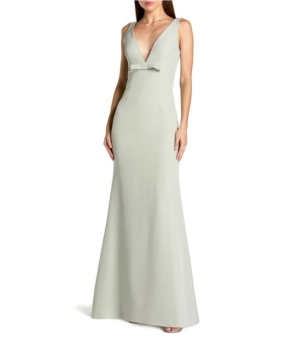 マックダガル レディース トップス ワンピース Vネックレープ ノースリーブ Mac Duggal Crepe Sleeveless Bow Front VNeck Gown Sage セージ
